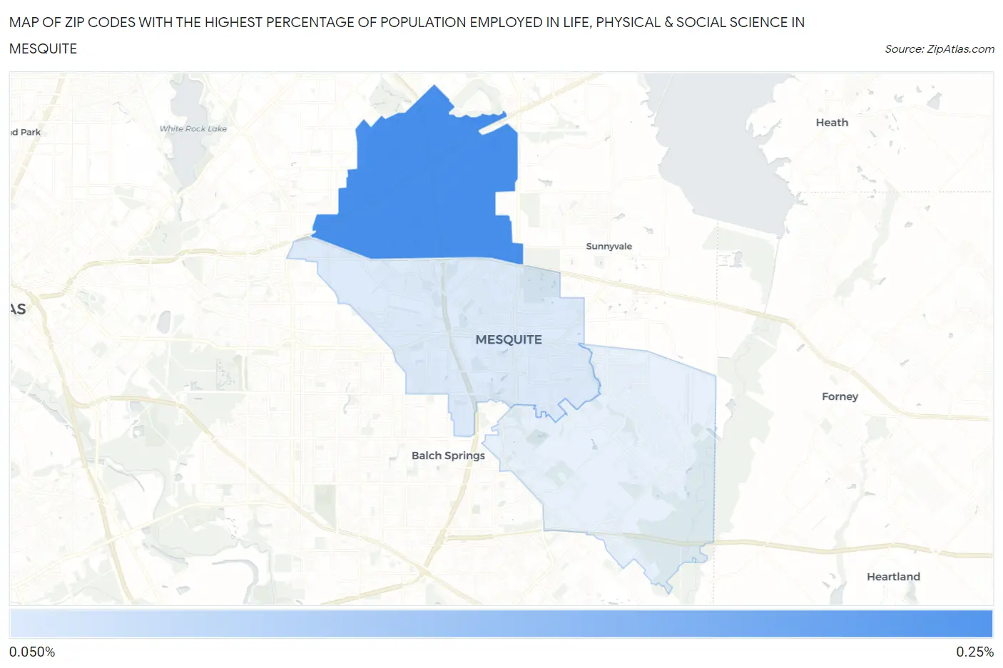 Zip Codes with the Highest Percentage of Population Employed in Life, Physical & Social Science in Mesquite Map