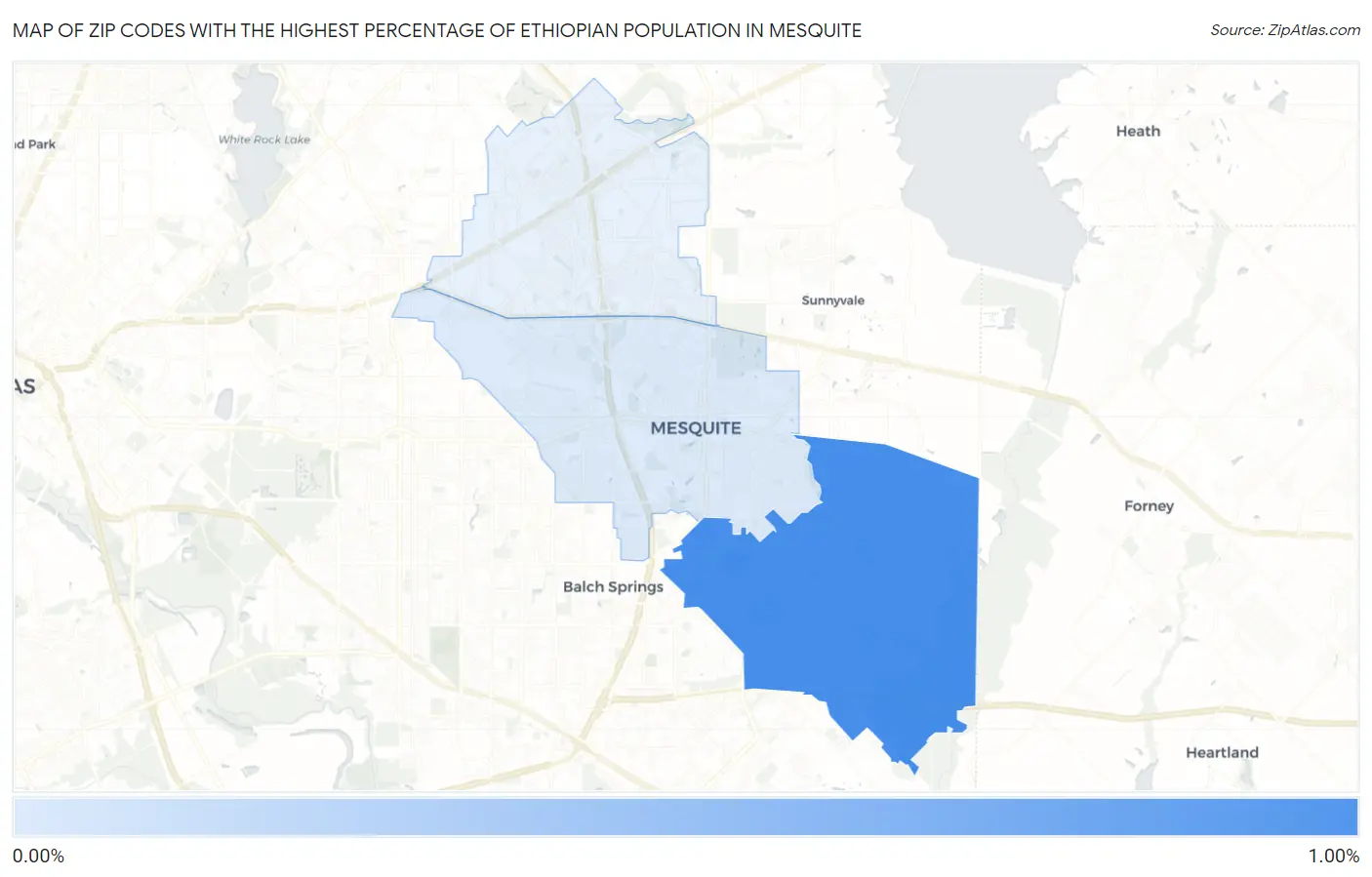 Zip Codes with the Highest Percentage of Ethiopian Population in Mesquite Map