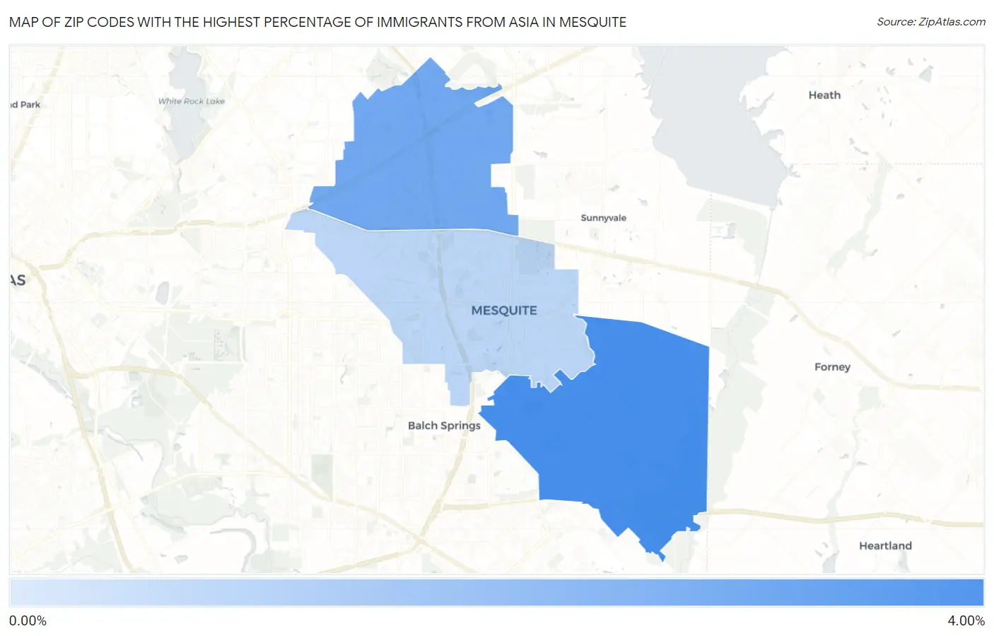 Zip Codes with the Highest Percentage of Immigrants from Asia in Mesquite Map