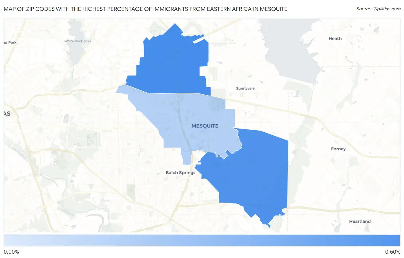 Zip Codes with the Highest Percentage of Immigrants from Eastern Africa in Mesquite Map