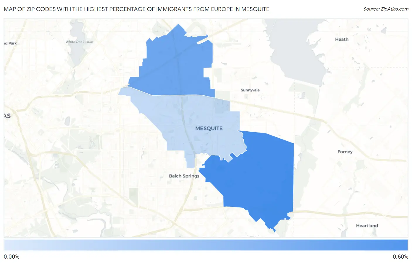Zip Codes with the Highest Percentage of Immigrants from Europe in Mesquite Map