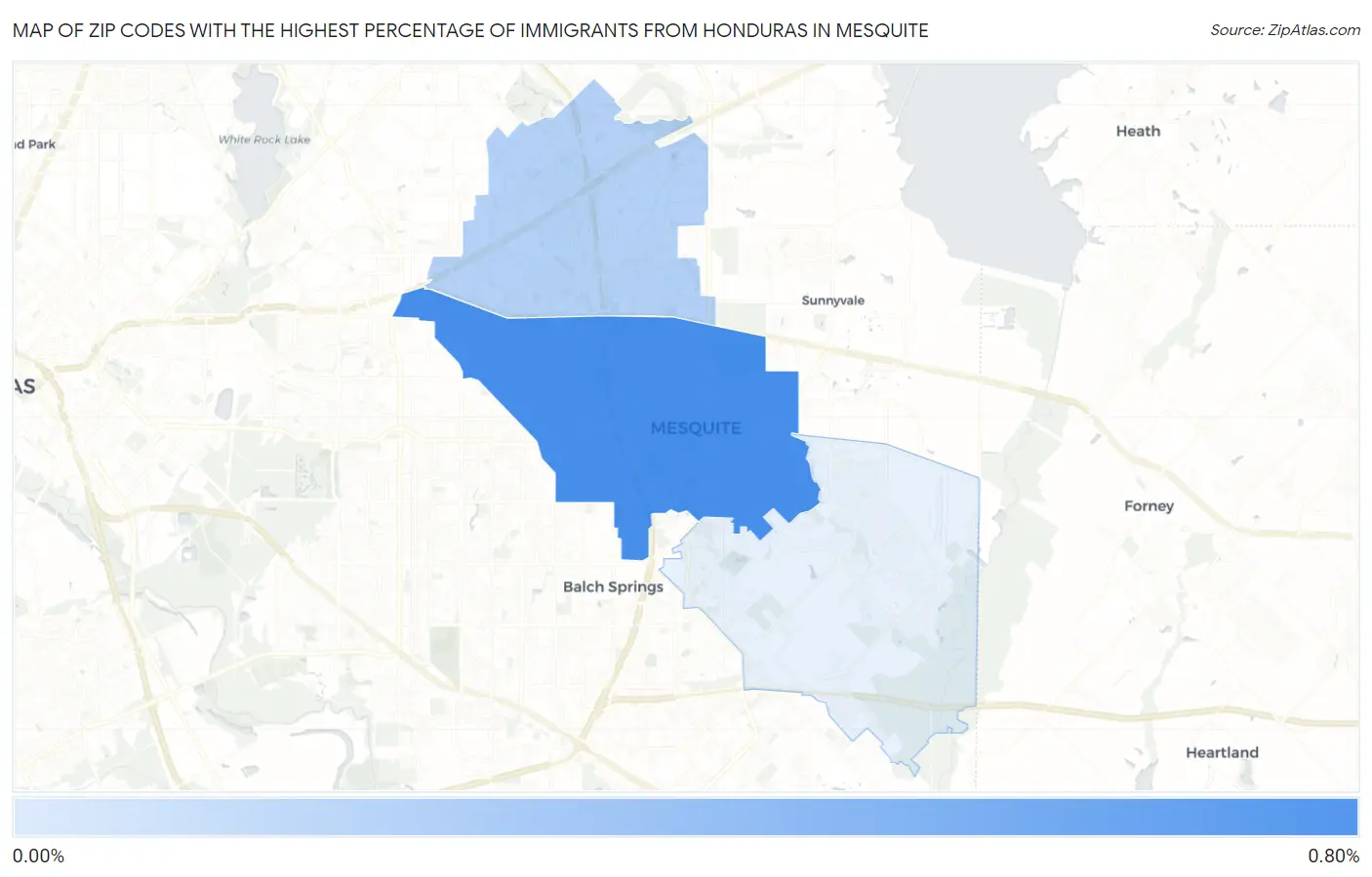 Zip Codes with the Highest Percentage of Immigrants from Honduras in Mesquite Map