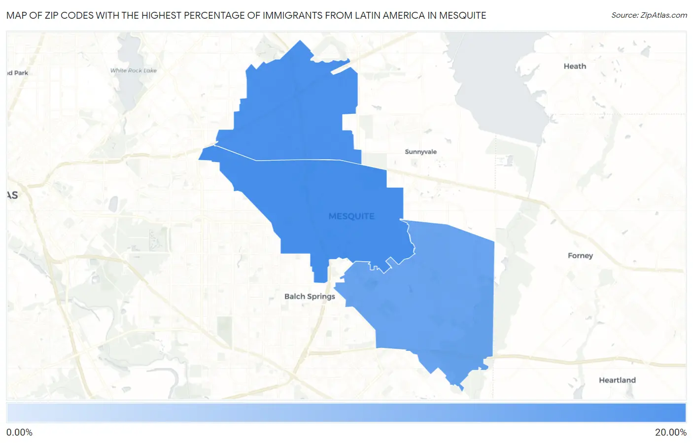 Zip Codes with the Highest Percentage of Immigrants from Latin America in Mesquite Map