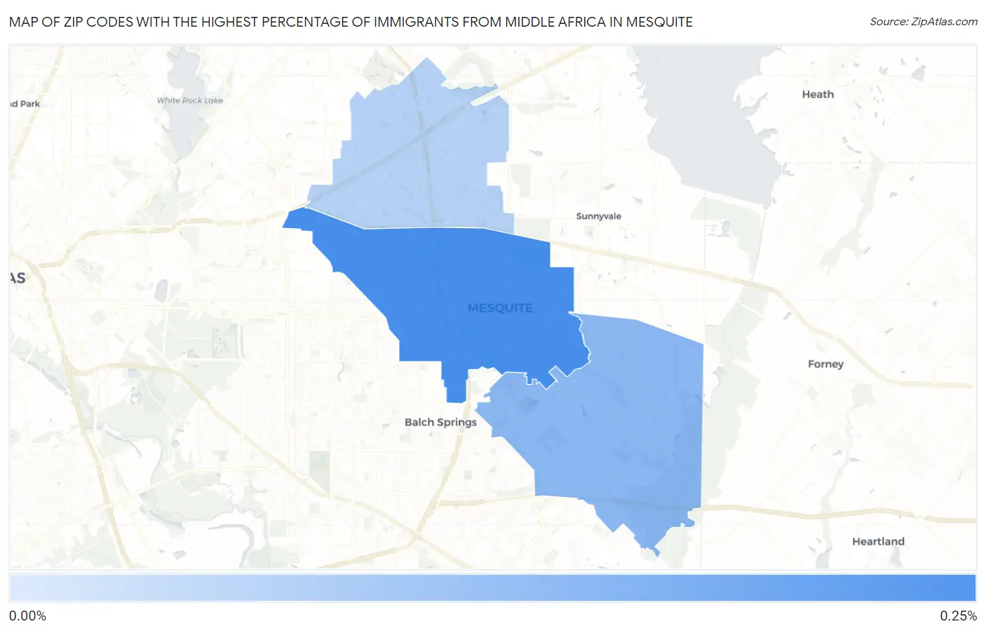 Zip Codes with the Highest Percentage of Immigrants from Middle Africa in Mesquite Map