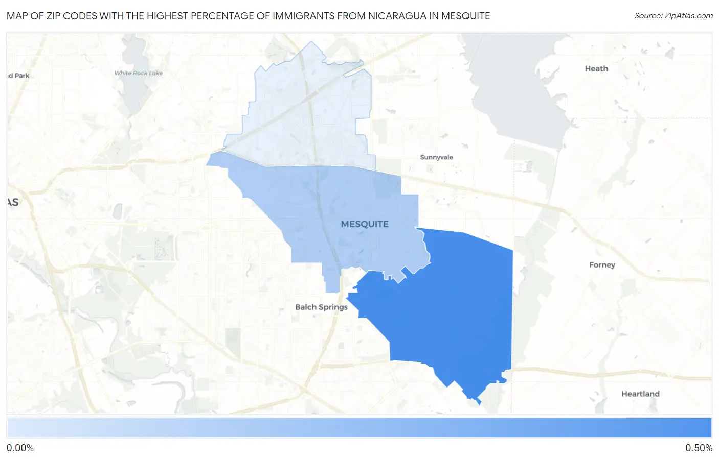 Zip Codes with the Highest Percentage of Immigrants from Nicaragua in Mesquite Map