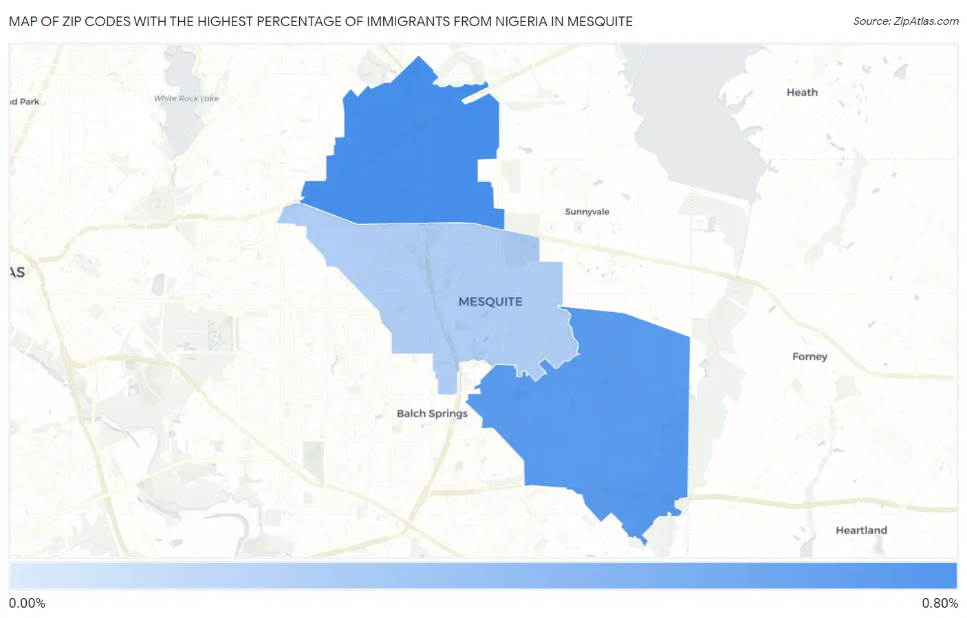 Zip Codes with the Highest Percentage of Immigrants from Nigeria in Mesquite Map