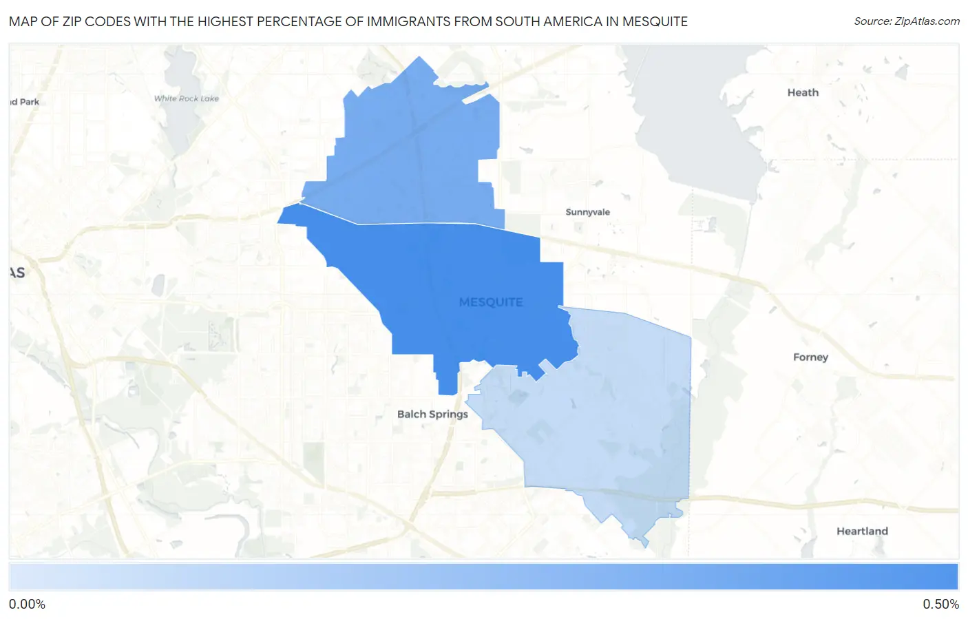 Zip Codes with the Highest Percentage of Immigrants from South America in Mesquite Map