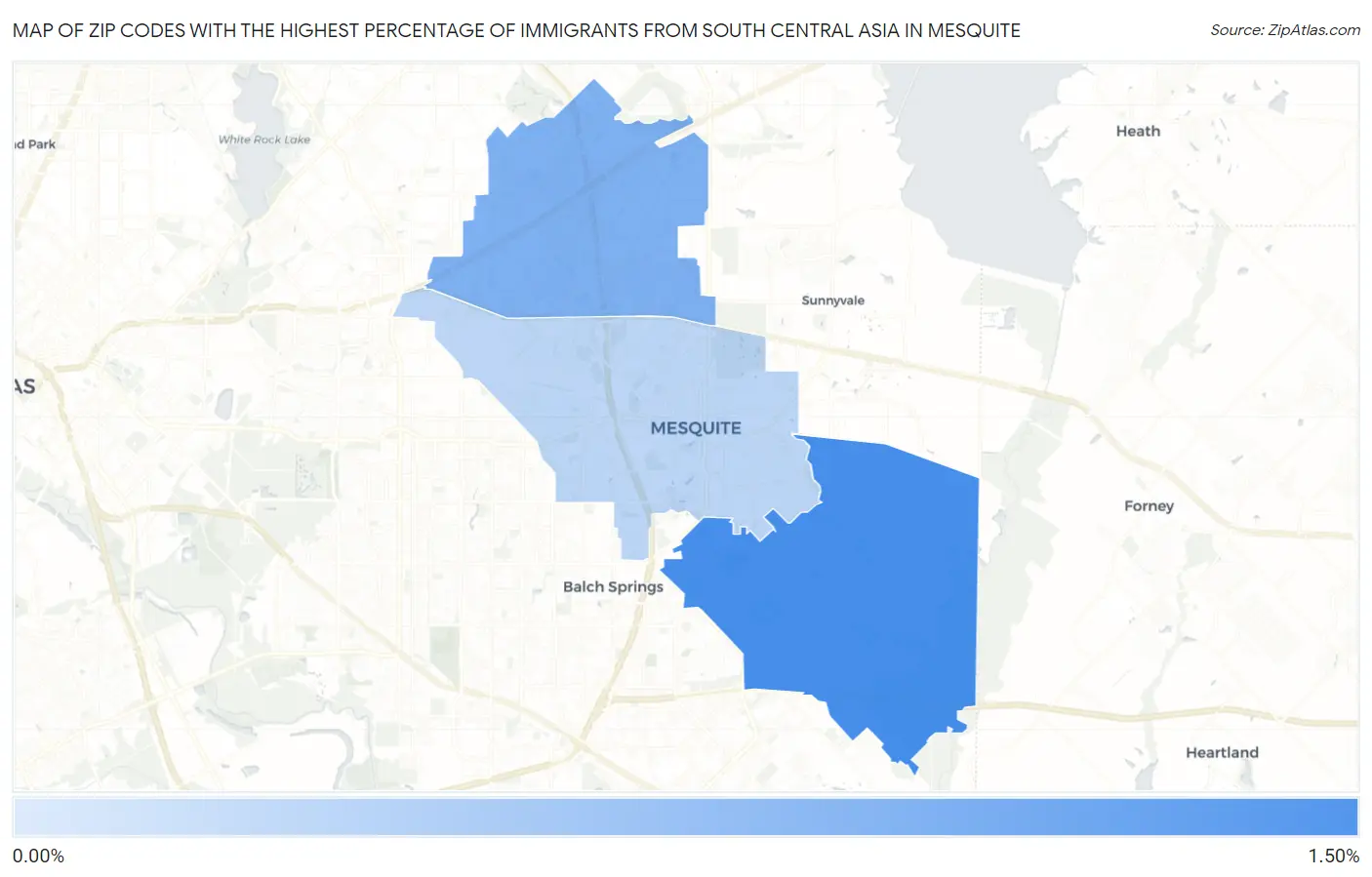 Zip Codes with the Highest Percentage of Immigrants from South Central Asia in Mesquite Map