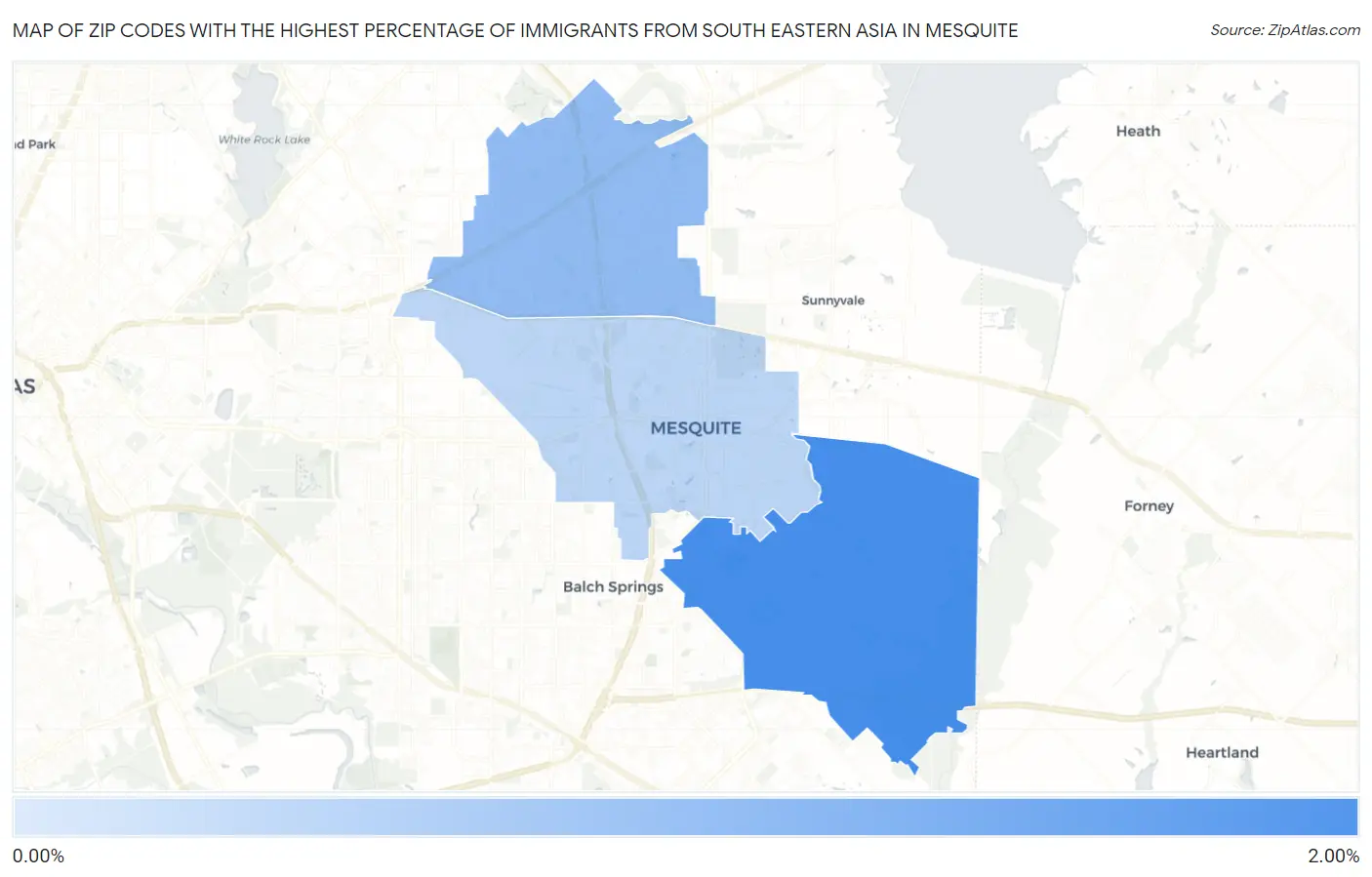 Zip Codes with the Highest Percentage of Immigrants from South Eastern Asia in Mesquite Map