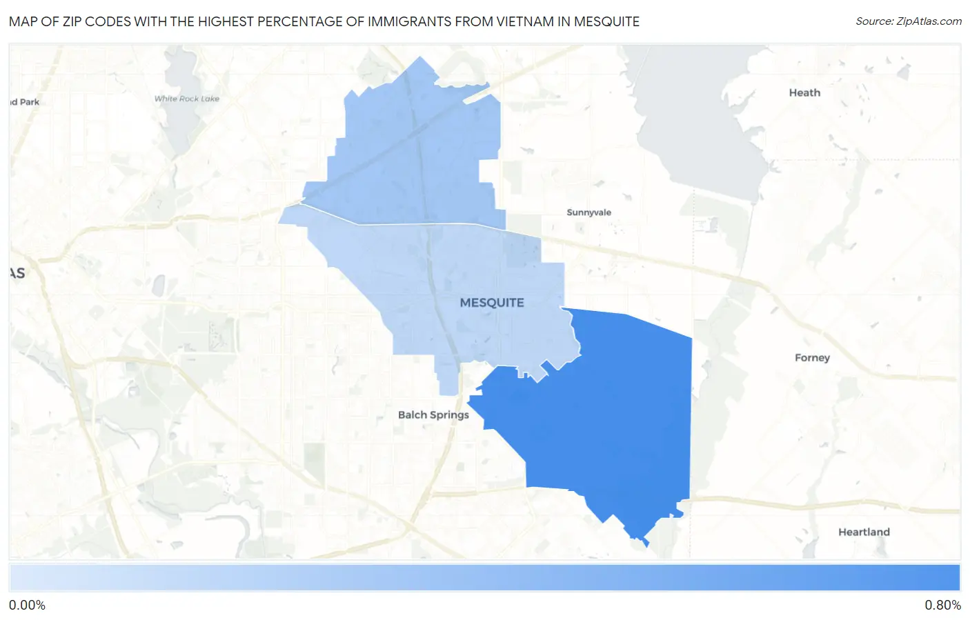 Zip Codes with the Highest Percentage of Immigrants from Vietnam in Mesquite Map