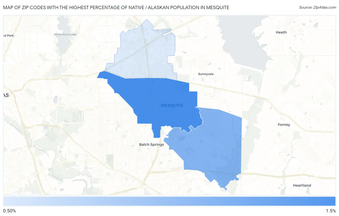 Zip Codes with the Highest Percentage of Native / Alaskan Population in Mesquite Map
