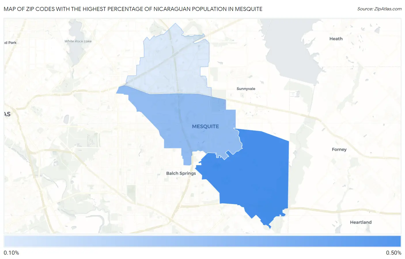 Zip Codes with the Highest Percentage of Nicaraguan Population in Mesquite Map