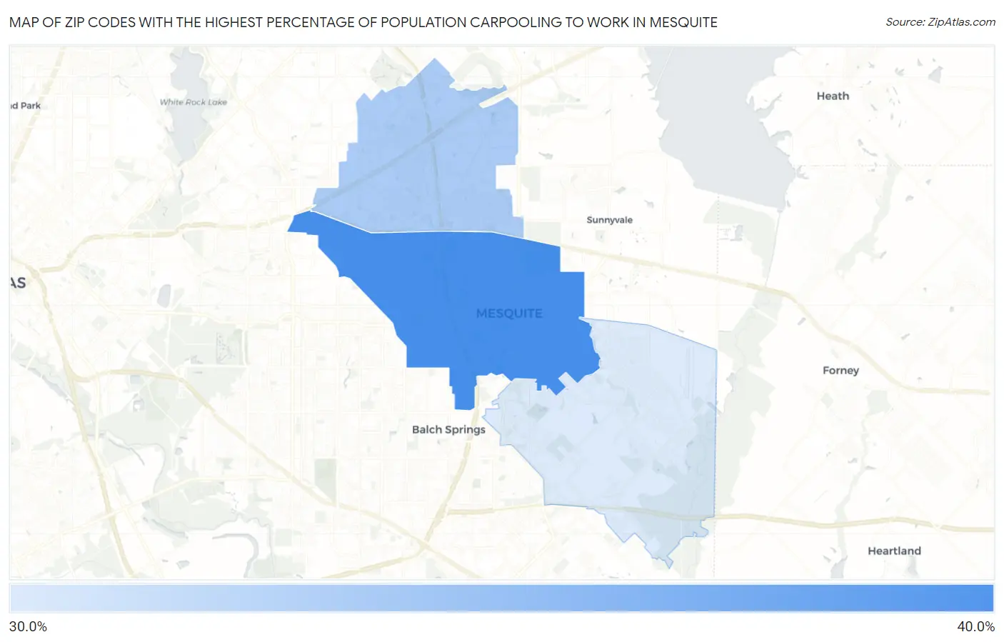 Zip Codes with the Highest Percentage of Population Carpooling to Work in Mesquite Map