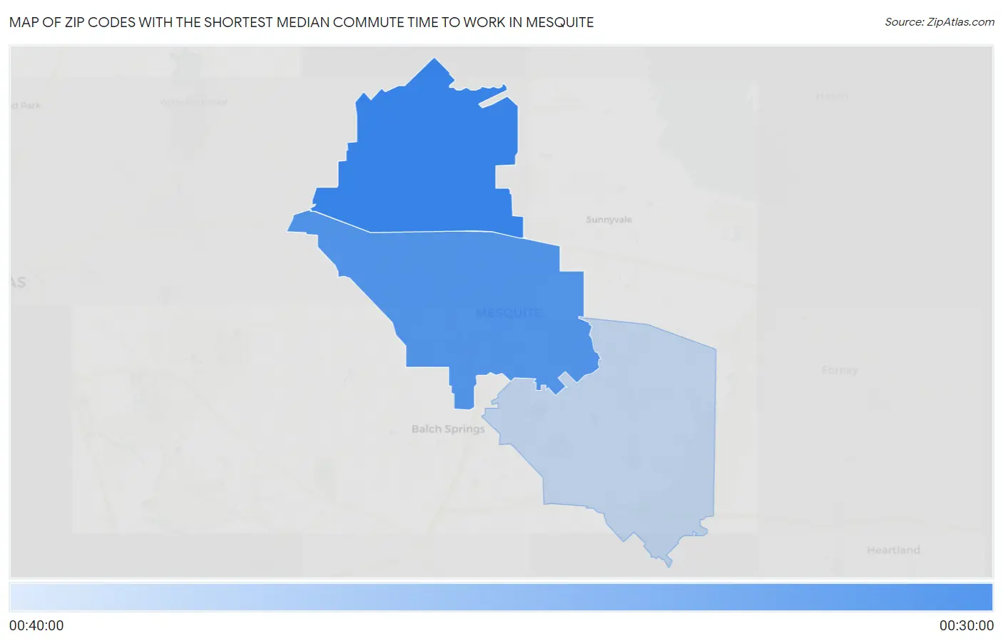 Zip Codes with the Shortest Median Commute Time to Work in Mesquite Map