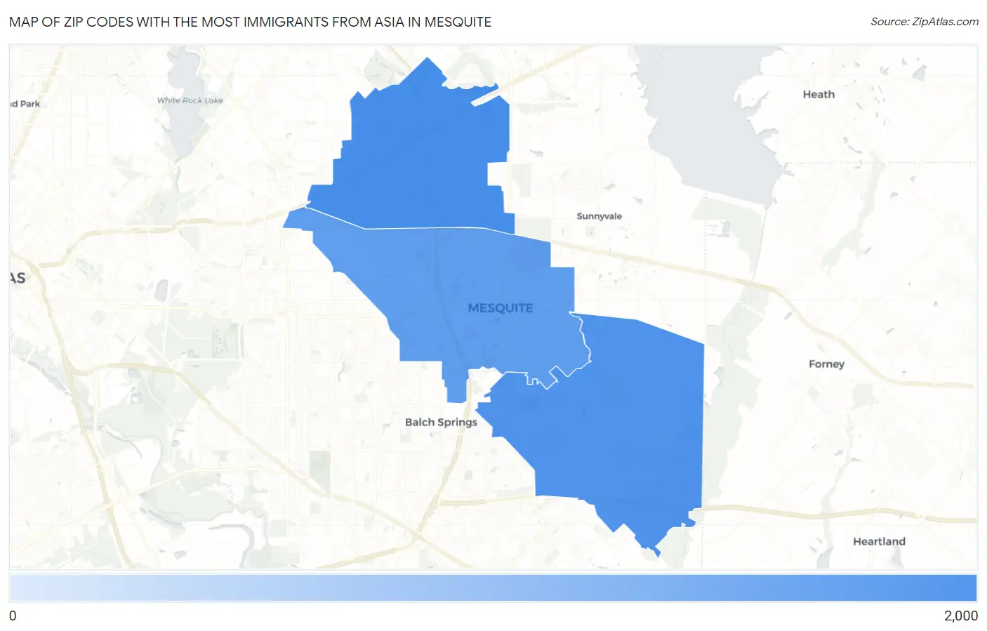 Zip Codes with the Most Immigrants from Asia in Mesquite Map