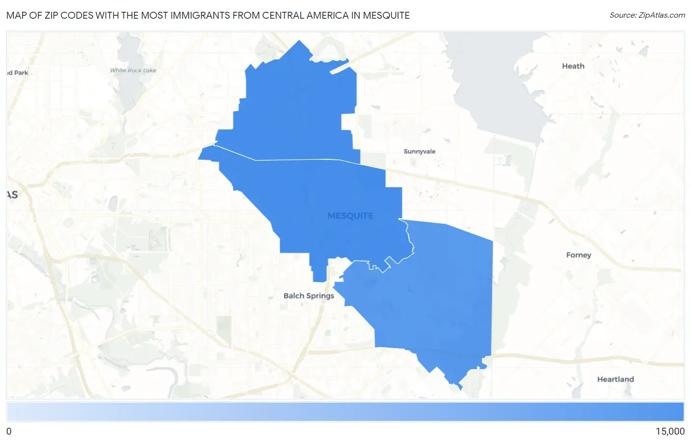 Zip Codes with the Most Immigrants from Central America in Mesquite Map