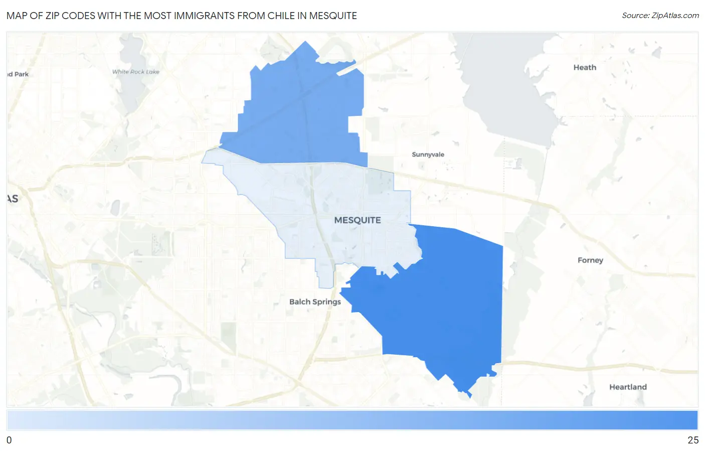 Zip Codes with the Most Immigrants from Chile in Mesquite Map