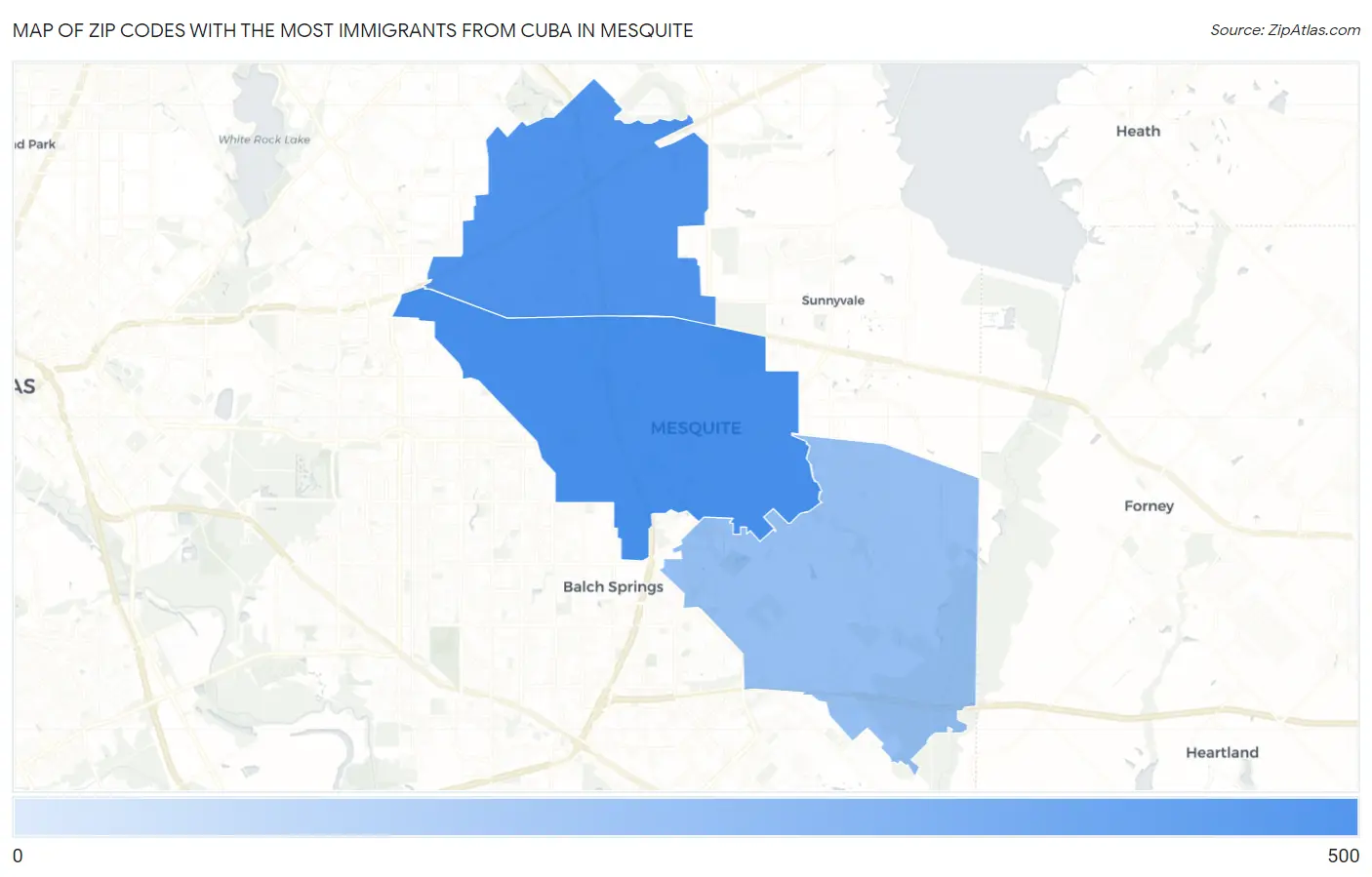 Zip Codes with the Most Immigrants from Cuba in Mesquite Map