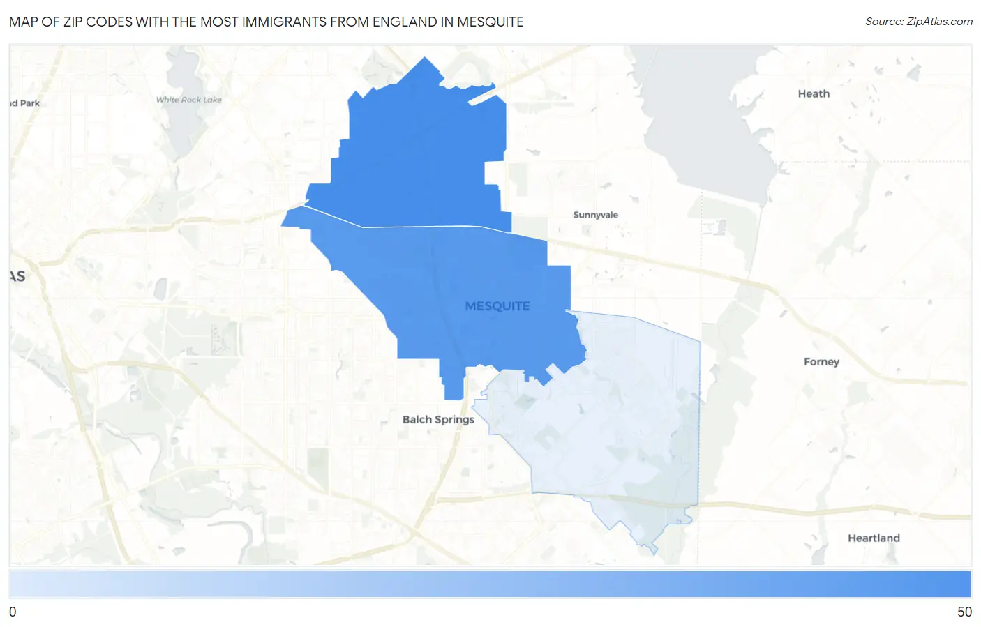 Zip Codes with the Most Immigrants from England in Mesquite Map