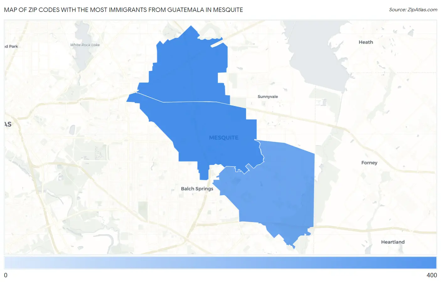 Zip Codes with the Most Immigrants from Guatemala in Mesquite Map
