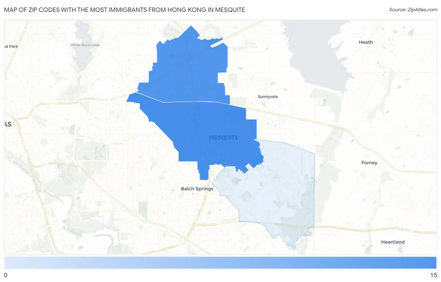 Zip Codes with the Most Immigrants from Hong Kong in Mesquite Map