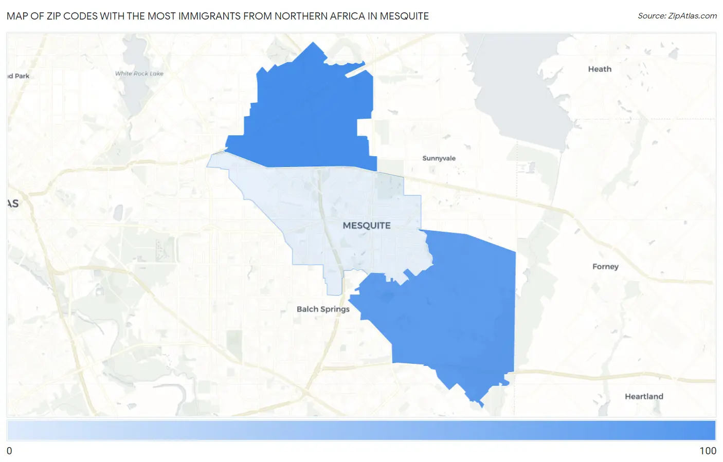 Zip Codes with the Most Immigrants from Northern Africa in Mesquite Map