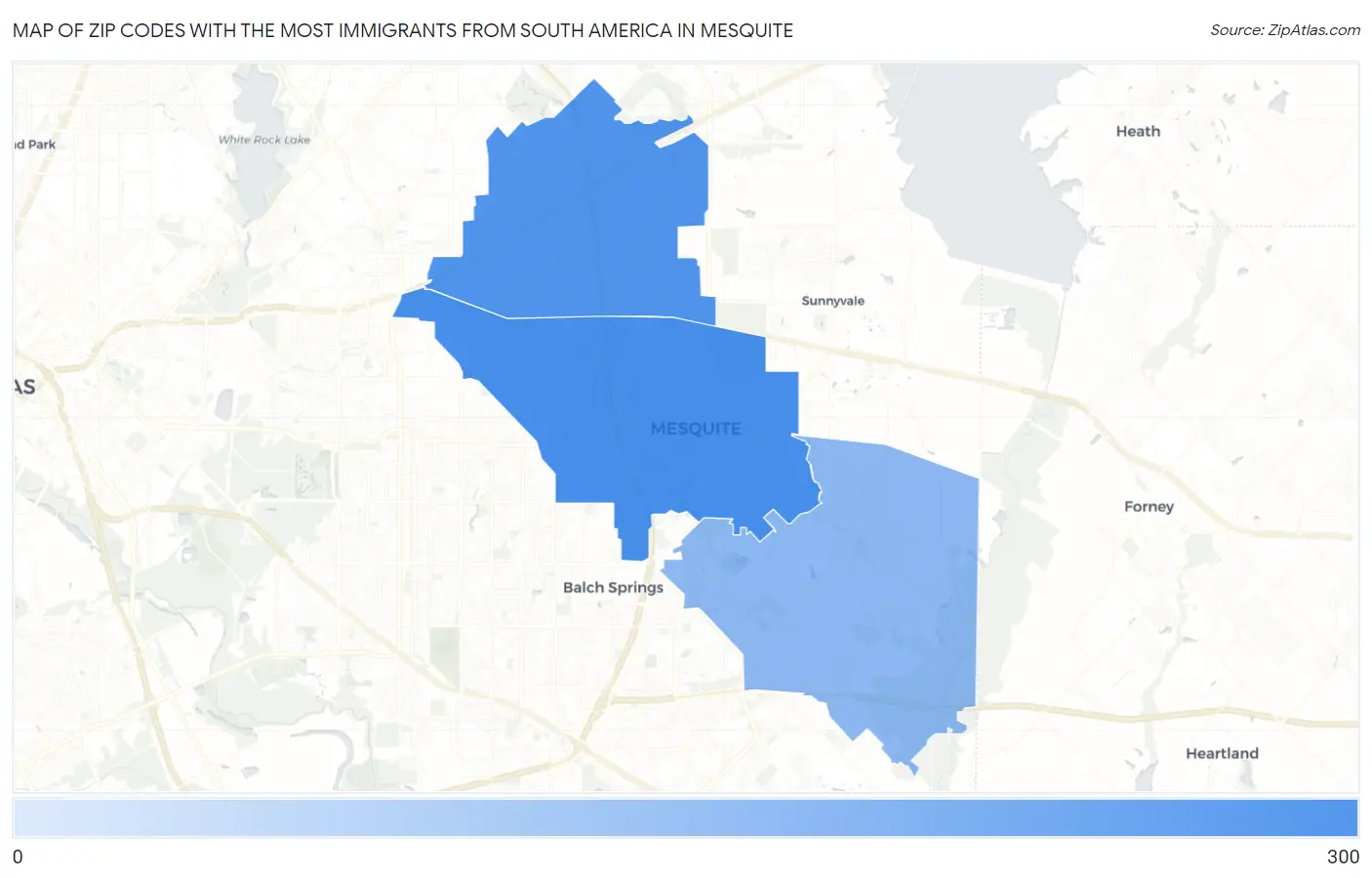 Zip Codes with the Most Immigrants from South America in Mesquite Map