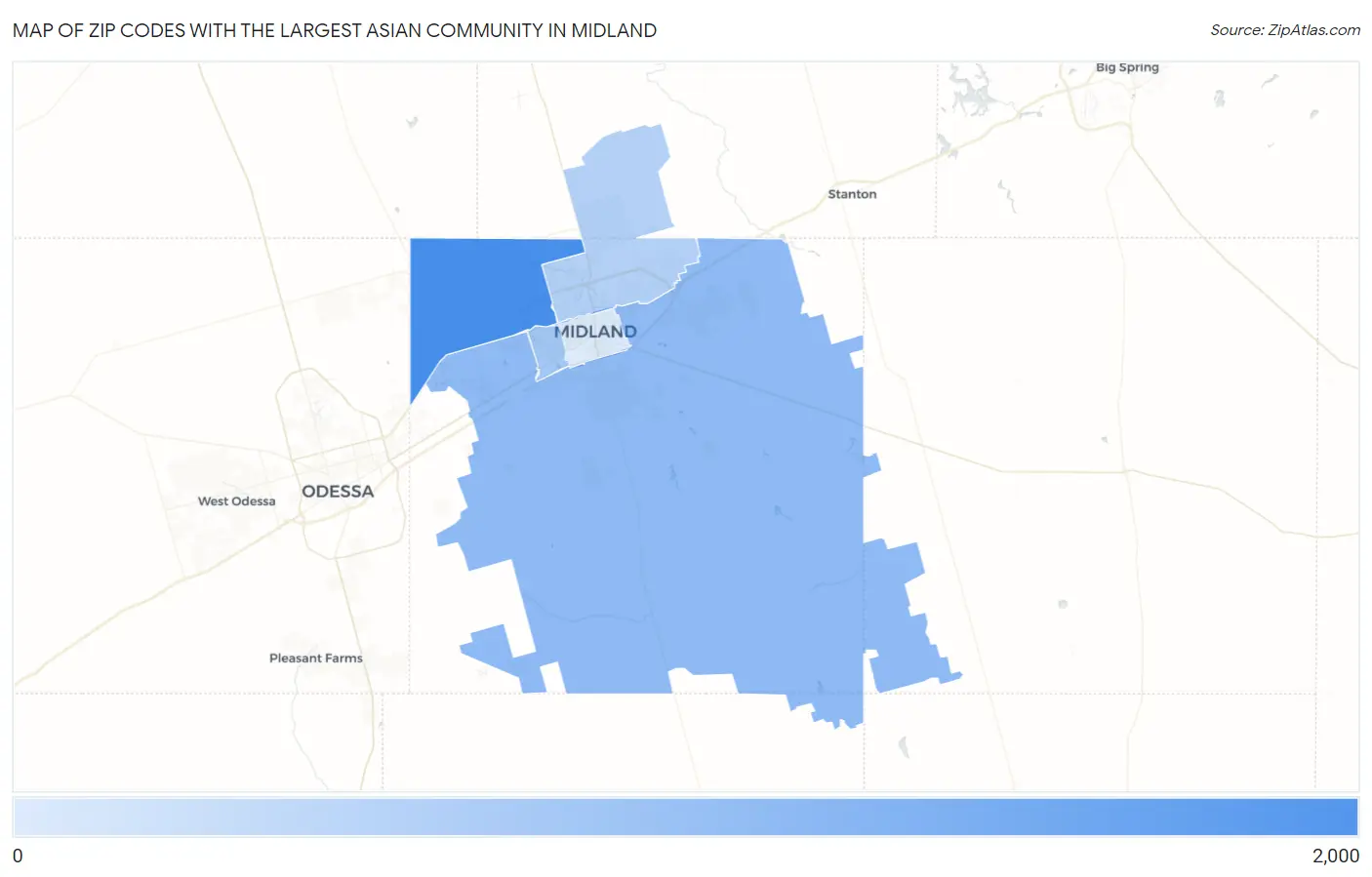 Zip Codes with the Largest Asian Community in Midland Map