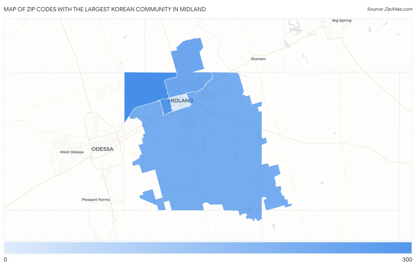 Zip Codes with the Largest Korean Community in Midland Map