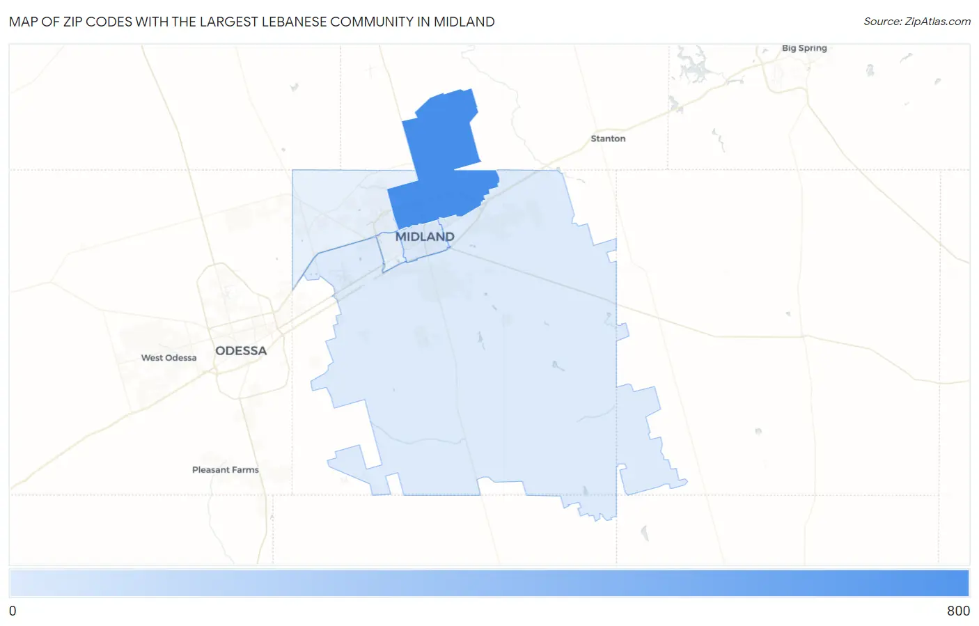 Zip Codes with the Largest Lebanese Community in Midland Map