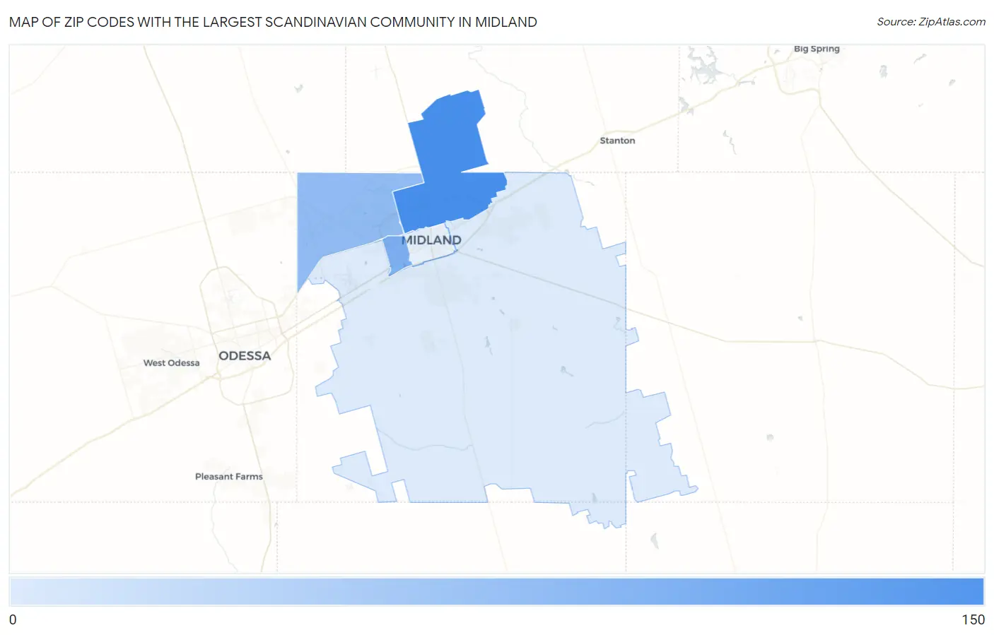 Zip Codes with the Largest Scandinavian Community in Midland Map