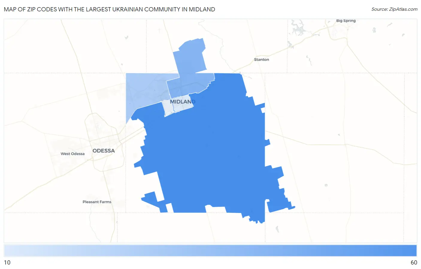 Zip Codes with the Largest Ukrainian Community in Midland Map