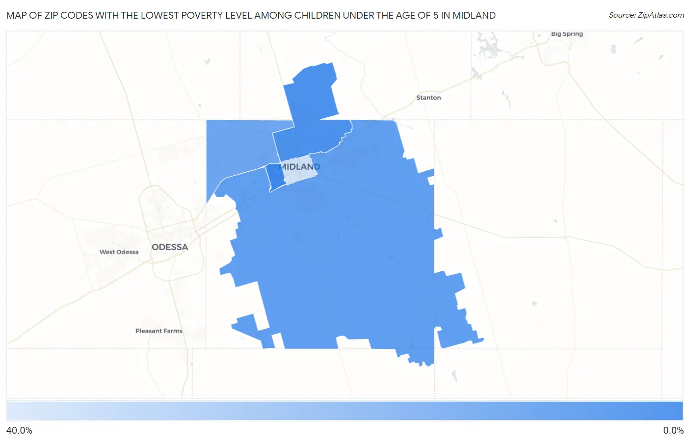 Zip Codes with the Lowest Poverty Level Among Children Under the Age of 5 in Midland Map