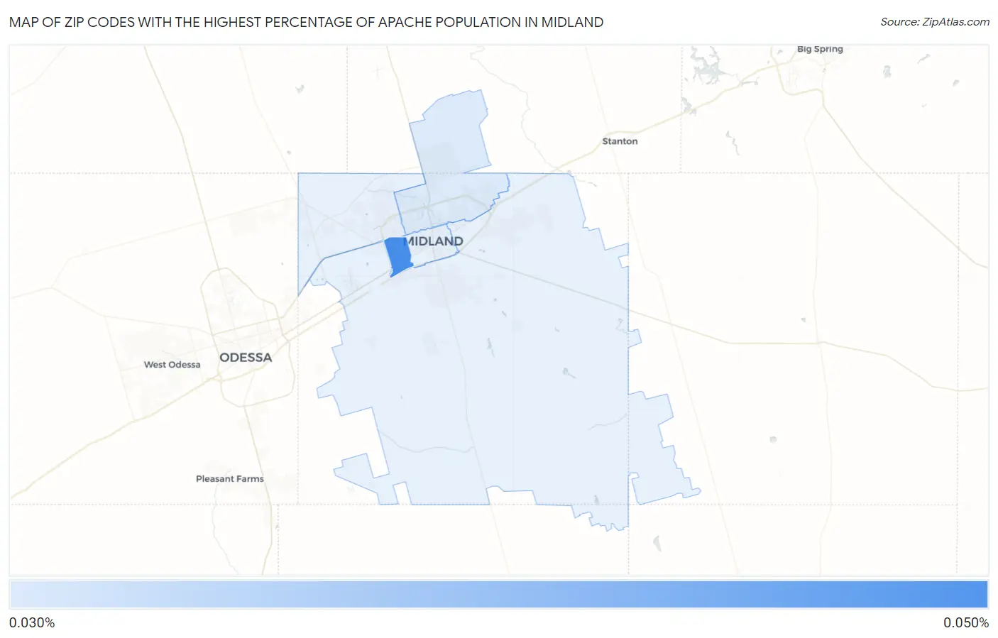 Zip Codes with the Highest Percentage of Apache Population in Midland Map