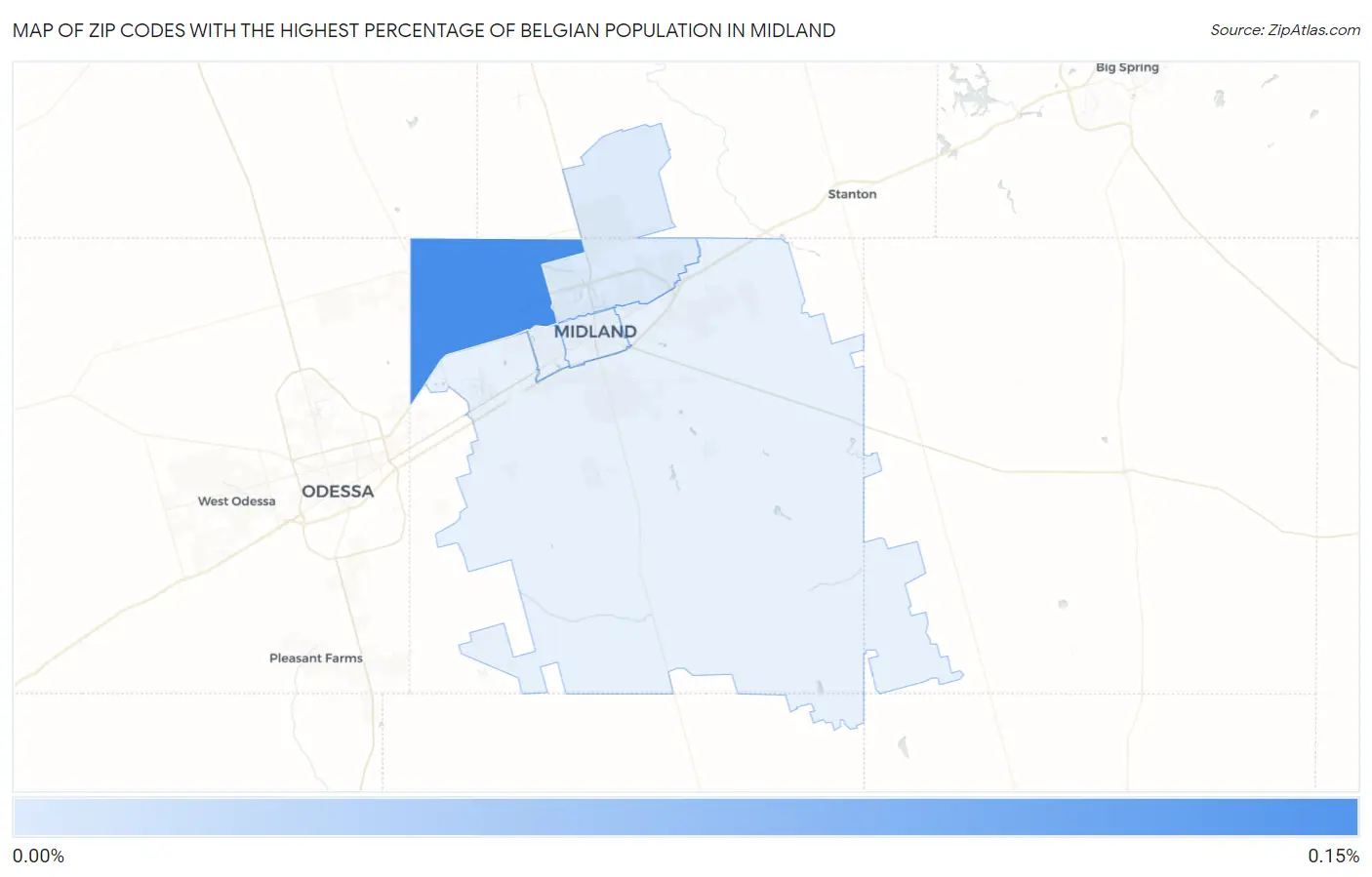 Zip Codes with the Highest Percentage of Belgian Population in Midland Map