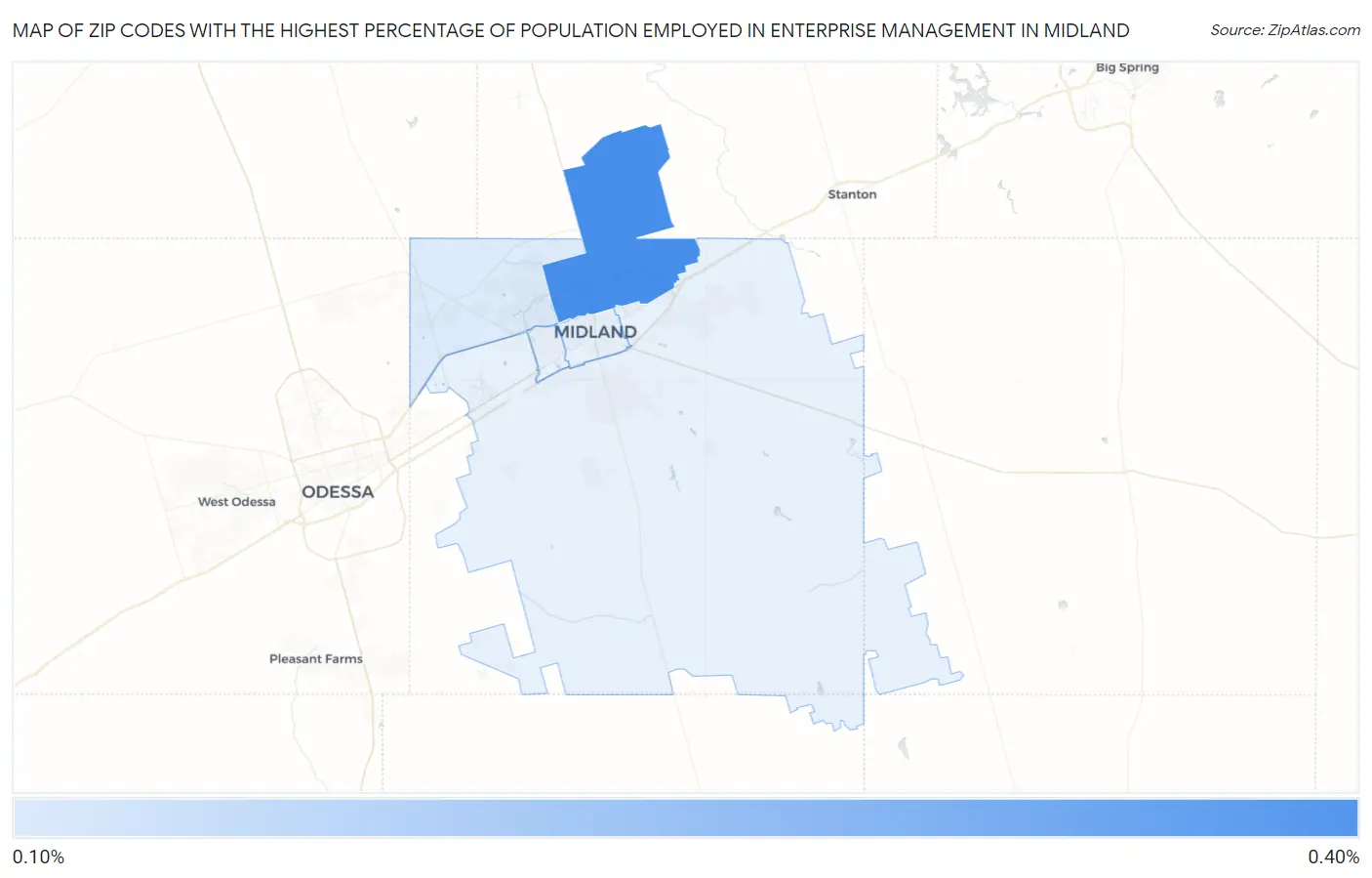 Zip Codes with the Highest Percentage of Population Employed in Enterprise Management in Midland Map