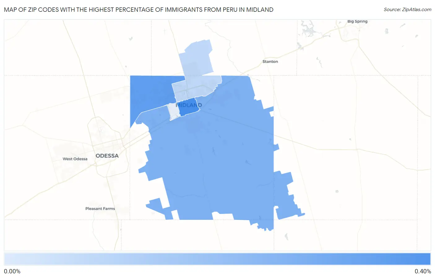 Zip Codes with the Highest Percentage of Immigrants from Peru in Midland Map