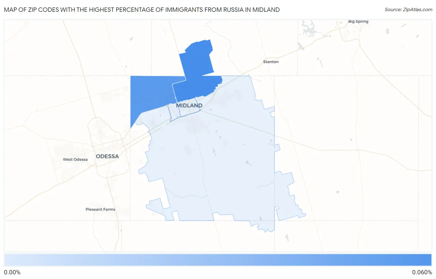 Zip Codes with the Highest Percentage of Immigrants from Russia in Midland Map