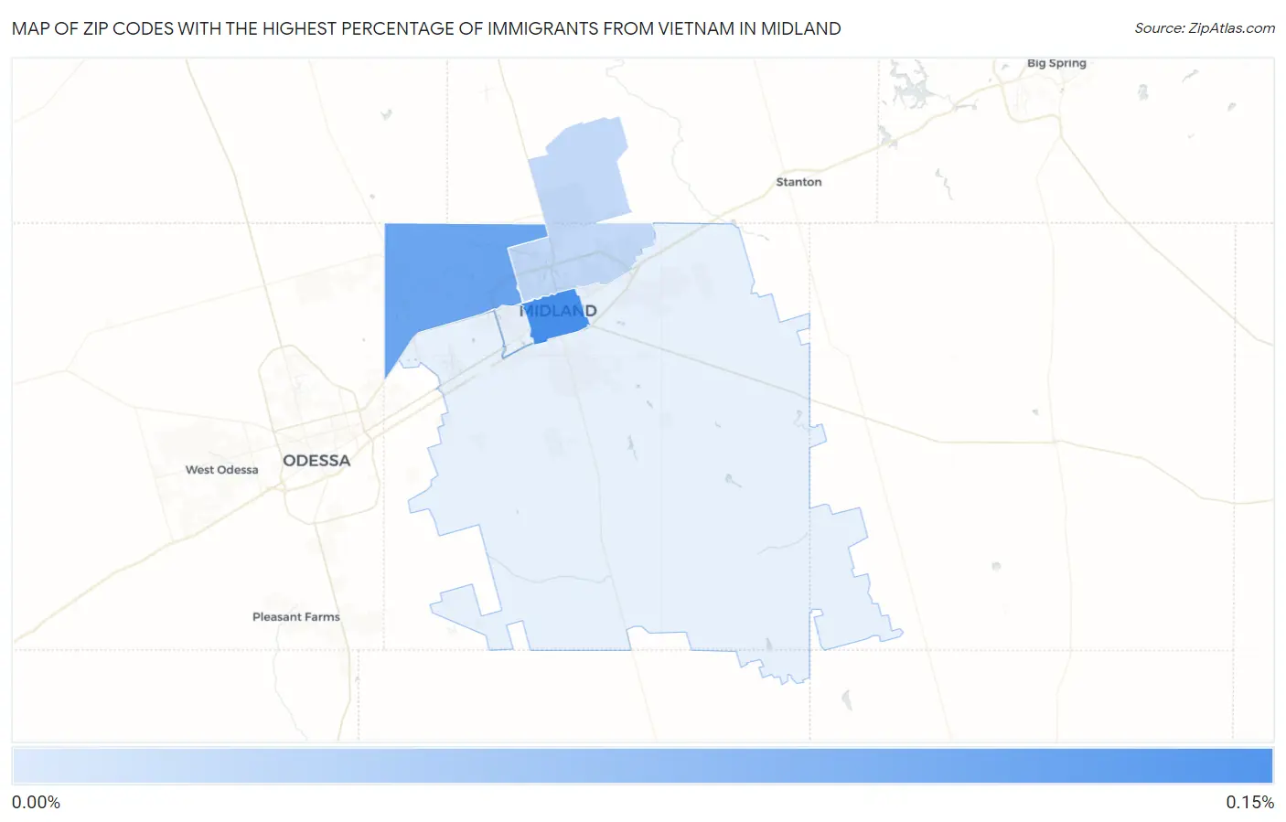 Zip Codes with the Highest Percentage of Immigrants from Vietnam in Midland Map