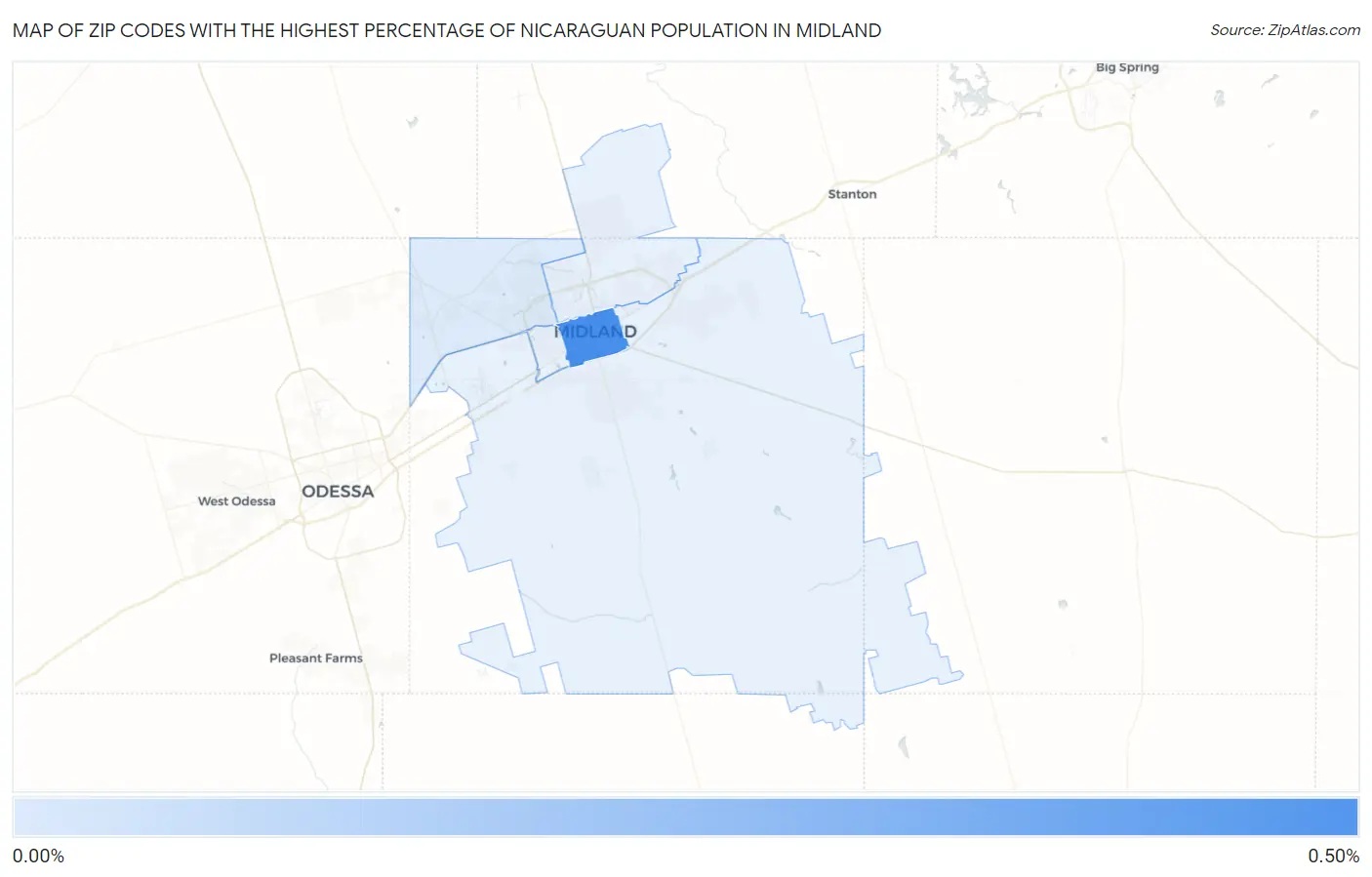 Zip Codes with the Highest Percentage of Nicaraguan Population in Midland Map