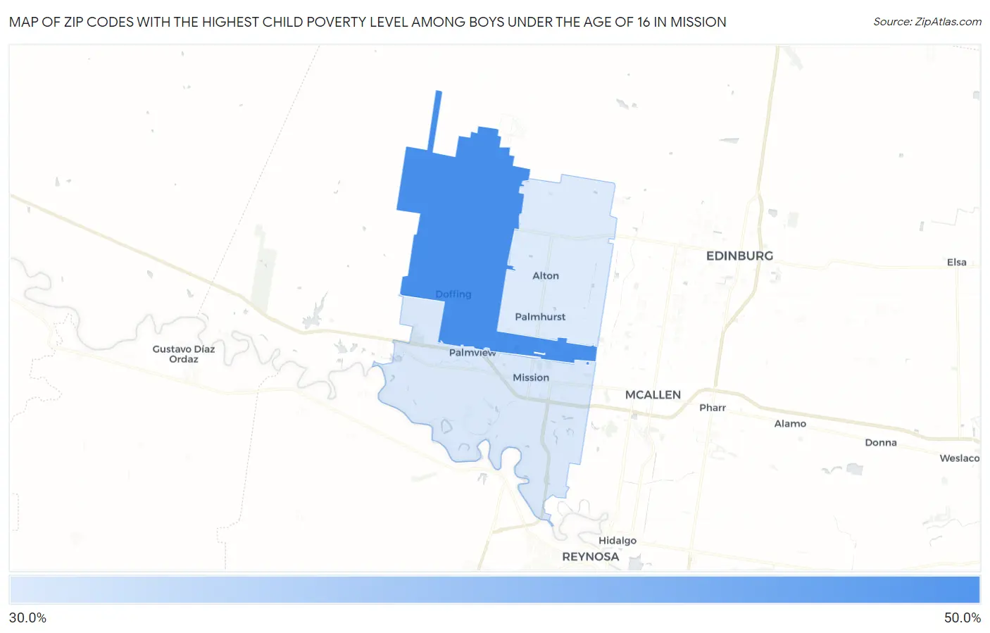 Zip Codes with the Highest Child Poverty Level Among Boys Under the Age of 16 in Mission Map