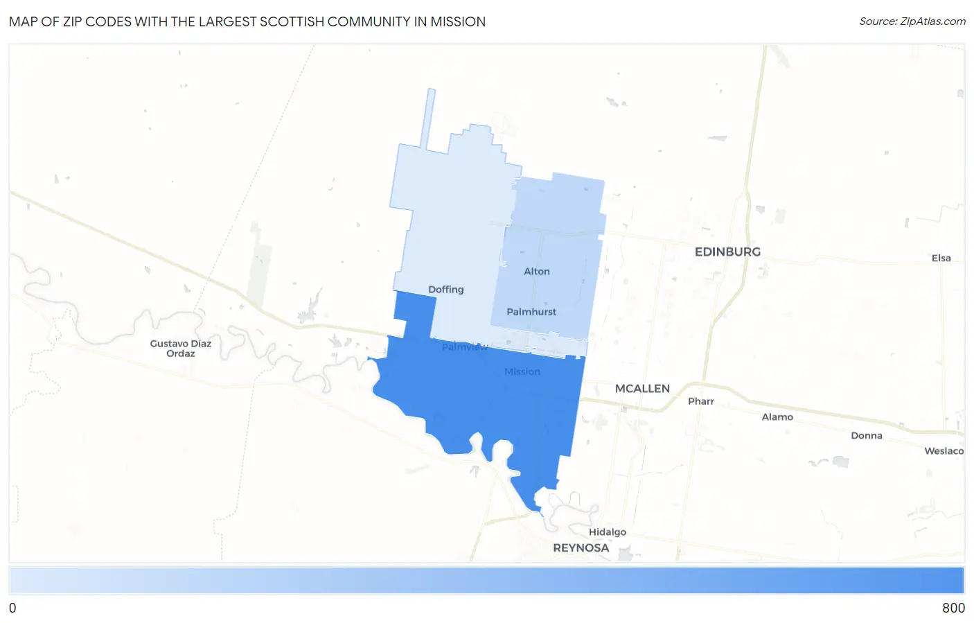 Zip Codes with the Largest Scottish Community in Mission Map