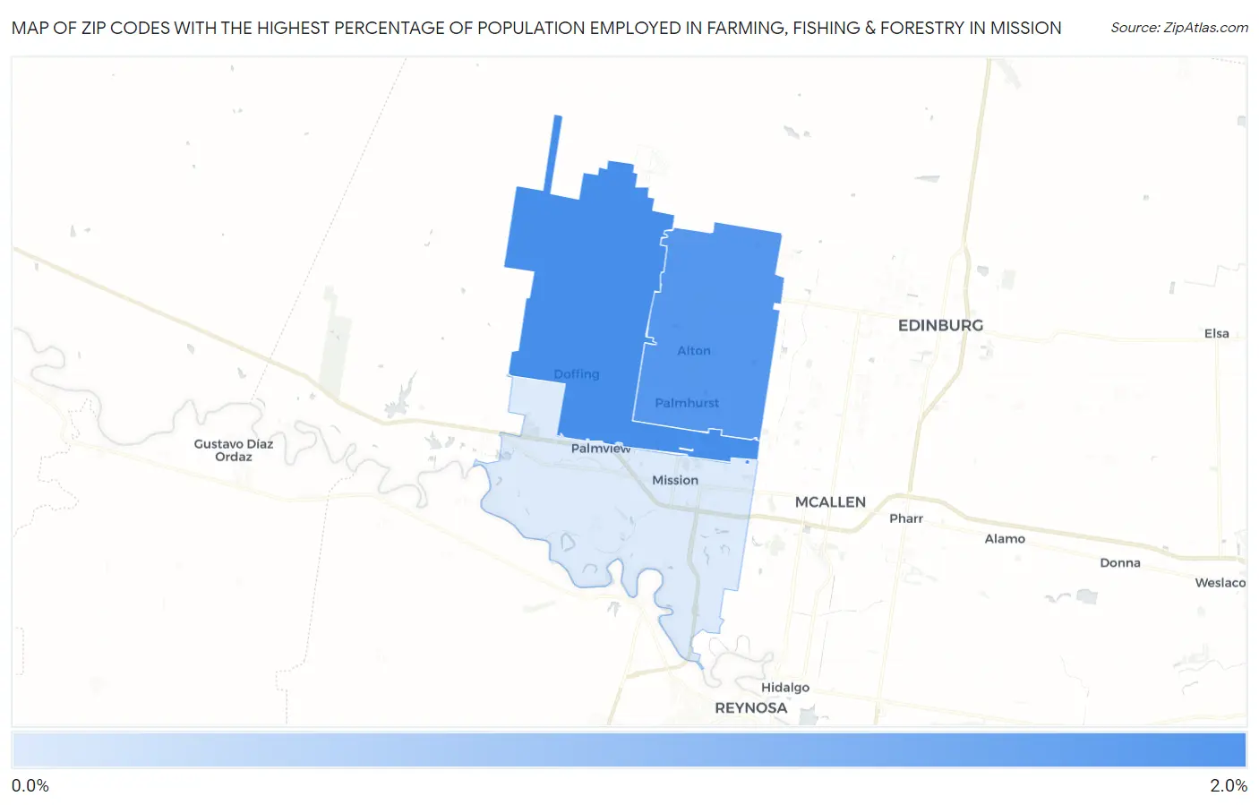 Zip Codes with the Highest Percentage of Population Employed in Farming, Fishing & Forestry in Mission Map