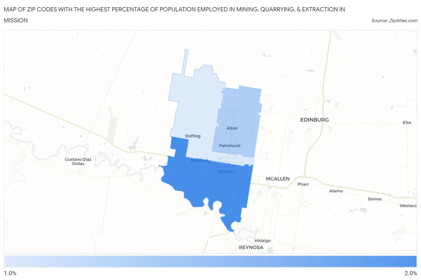 Zip Codes with the Highest Percentage of Population Employed in Mining, Quarrying, & Extraction in Mission Map