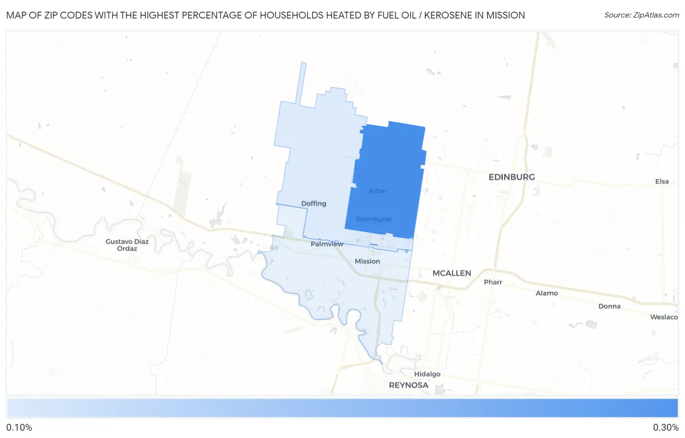 Zip Codes with the Highest Percentage of Households Heated by Fuel Oil / Kerosene in Mission Map
