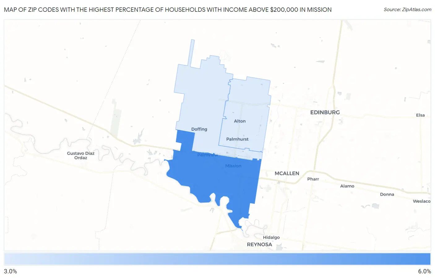 Zip Codes with the Highest Percentage of Households with Income Above $200,000 in Mission Map