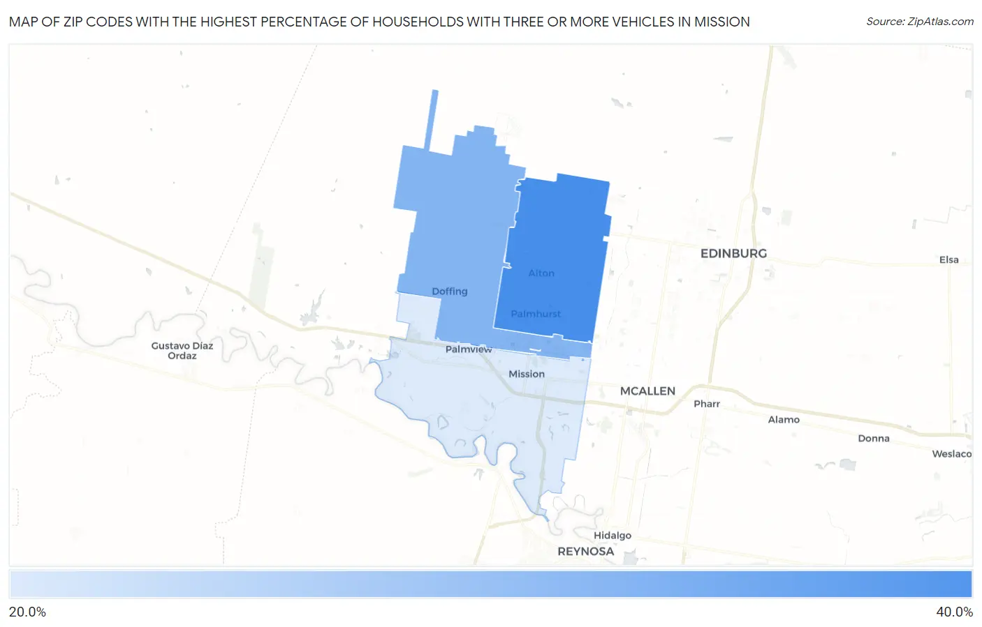Zip Codes with the Highest Percentage of Households With Three or more Vehicles in Mission Map
