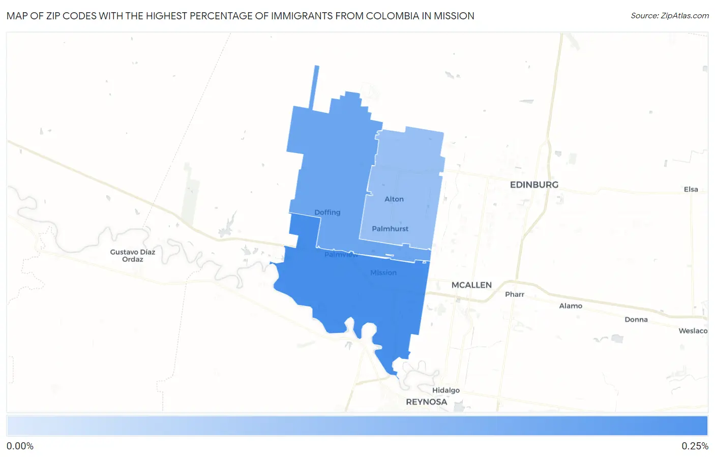 Zip Codes with the Highest Percentage of Immigrants from Colombia in Mission Map