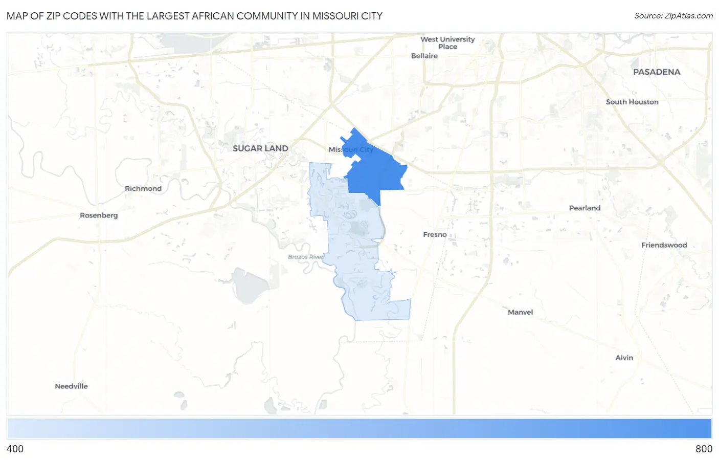 Zip Codes with the Largest African Community in Missouri City Map