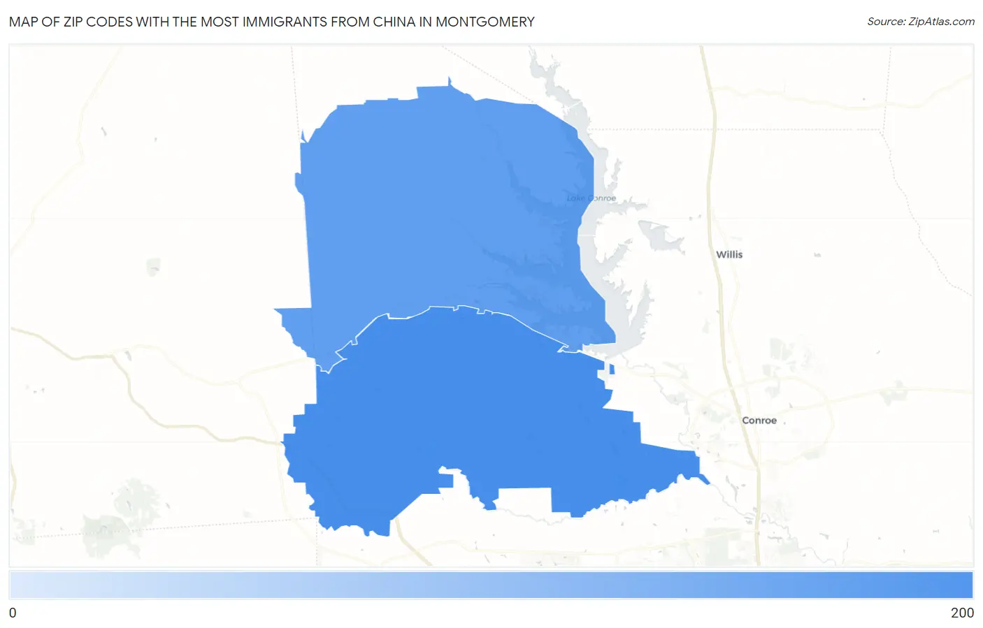 Zip Codes with the Most Immigrants from China in Montgomery Map